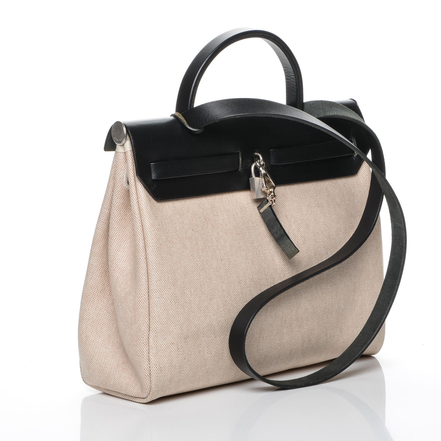 Hermes Toile Vache Calfskin Herbag 30 PM Natural Black 3 of 16