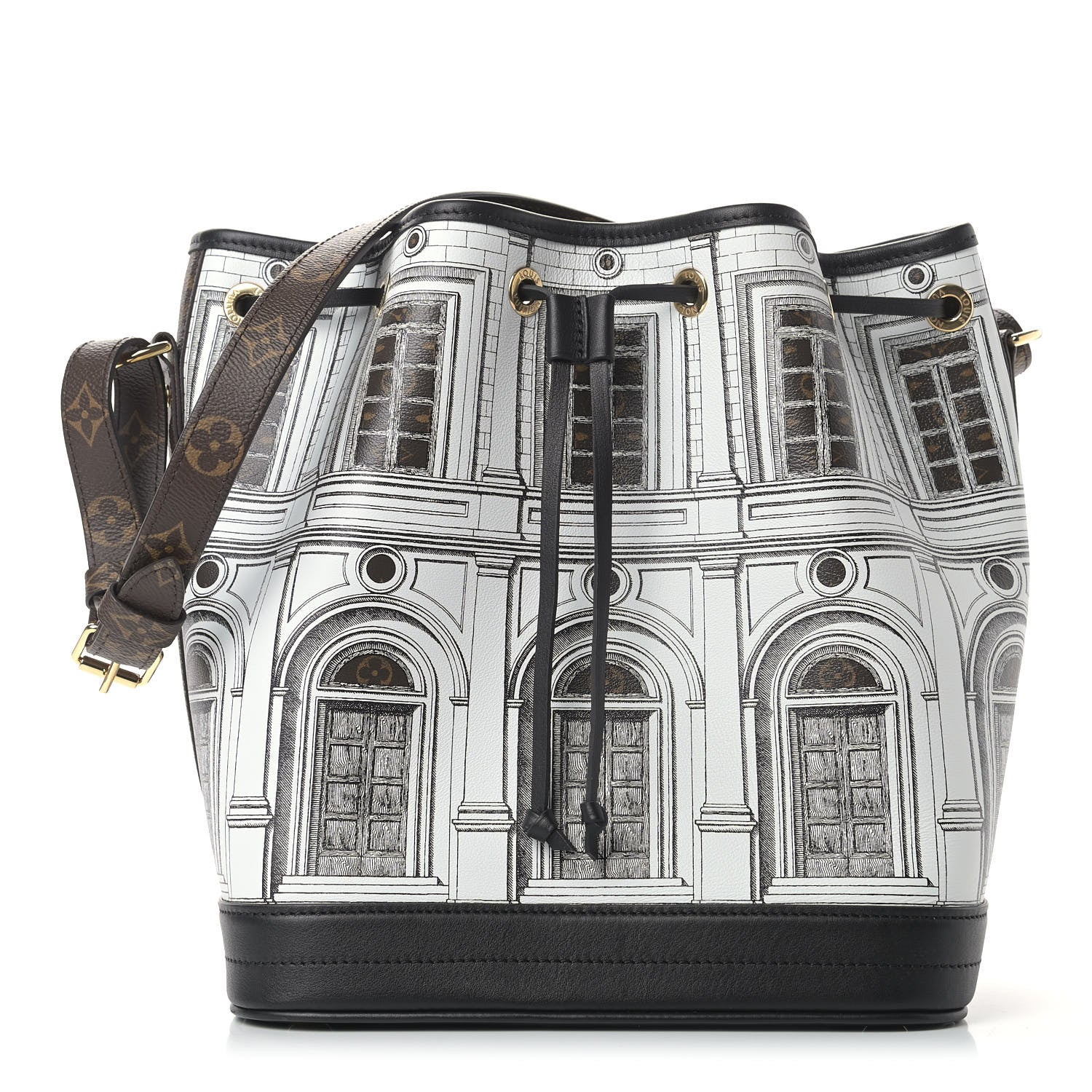 Louis Vuitton X FORNASETTI Calfskin Architettura Noe MM Black White 1 of 9