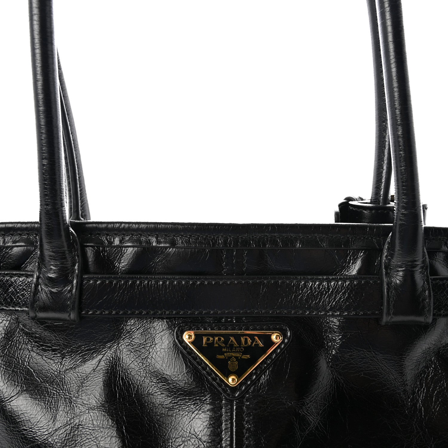Prada Glossy Calfskin Triangle Large Bonnie Shoulder Bag Black 7 of 9