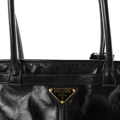Prada Glossy Calfskin Triangle Large Bonnie Shoulder Bag Black 7 of 9