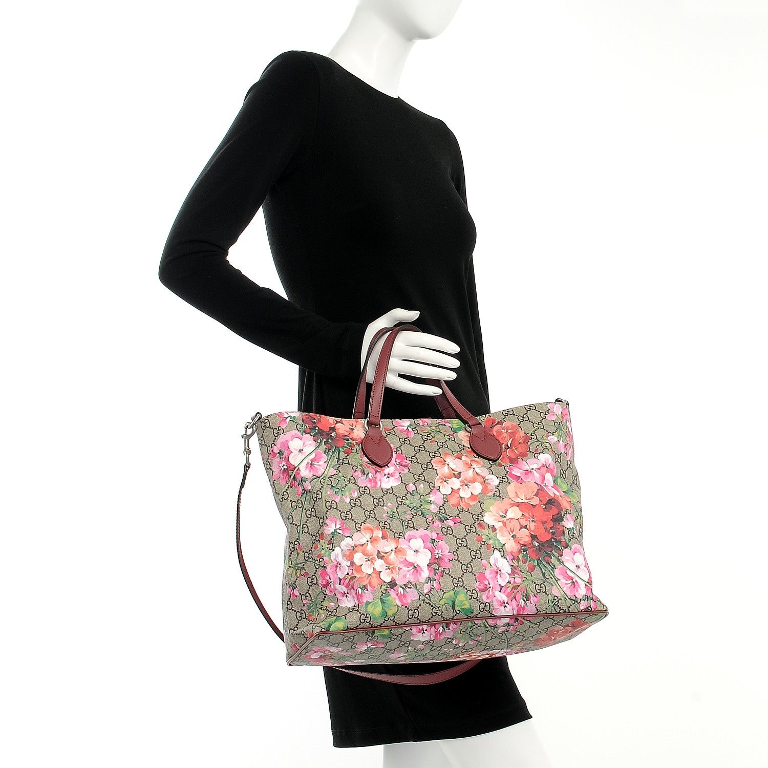 Gucci Soft GG Supreme Monogram Blooms Medium Crossbody Tote Beige Multicolor Dry Rose 3 of 9