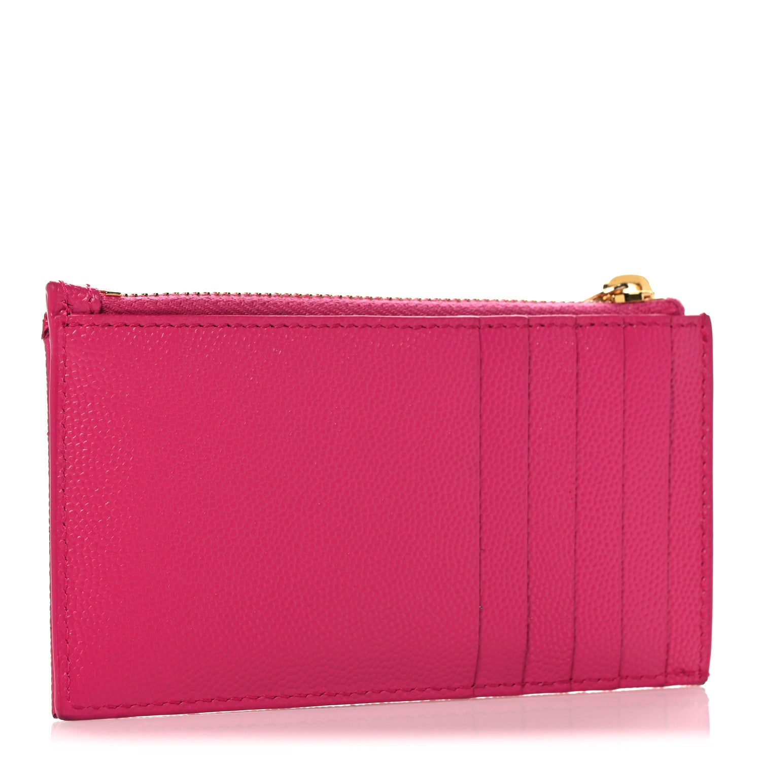 Saint Laurent Grain De Poudre Matelasse Chevron Monogram Fragments Zippered Card Case Fresh Fuxia 3 of 8