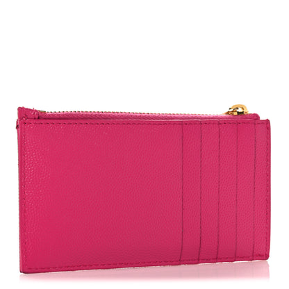 Saint Laurent Grain De Poudre Matelasse Chevron Monogram Fragments Zippered Card Case Fresh Fuxia 3 of 8
