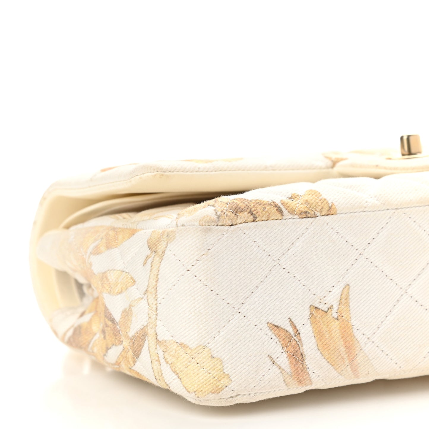 Denim Floral Printed Medium Double Flap Beige