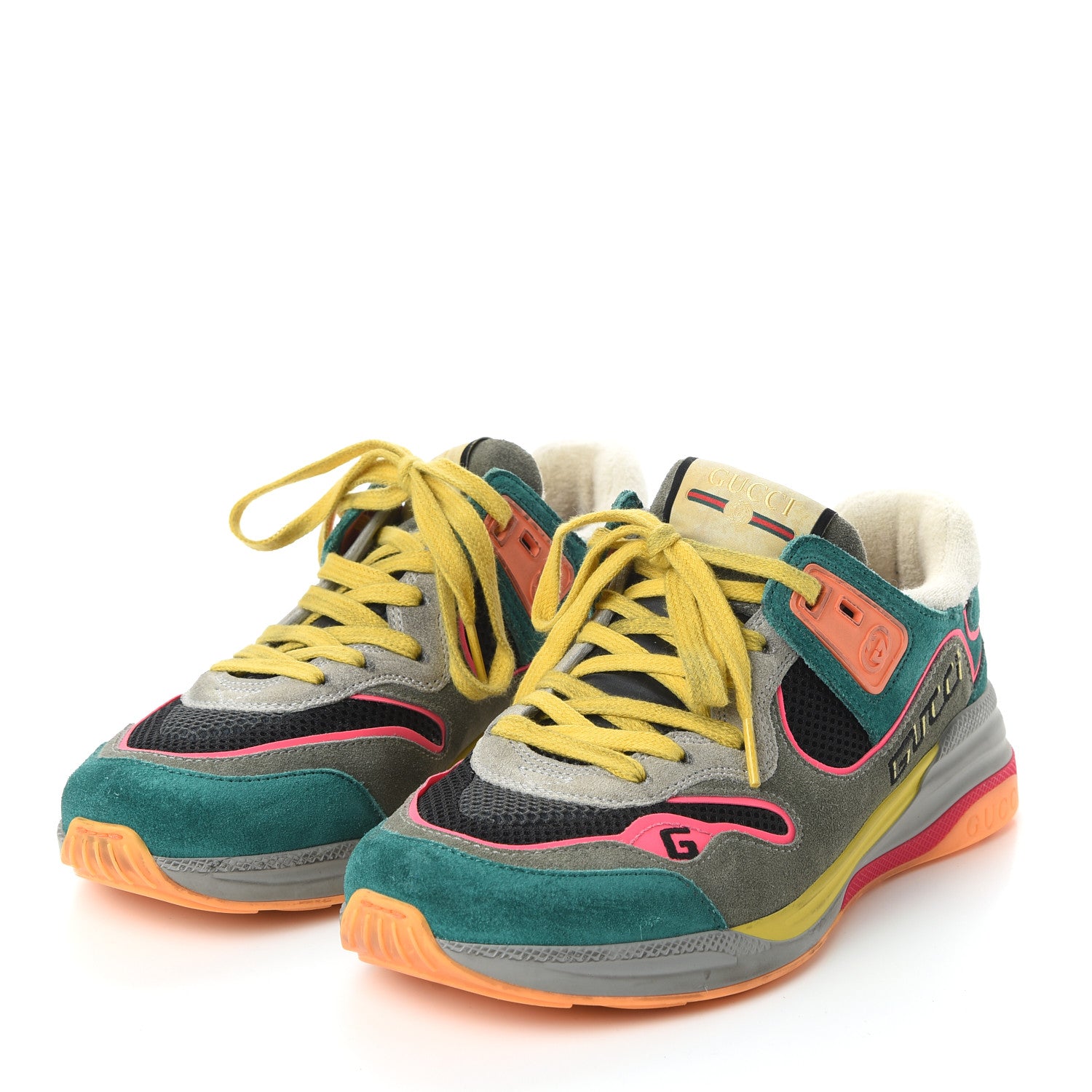 Gucci Suede Calfskin Womens Ultrapace Sneakers 38 Green 3 of 7