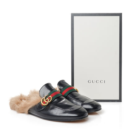 Gucci Goatskin Fur Web GG Mens Princetown Slippers 10 Black 8 of 8