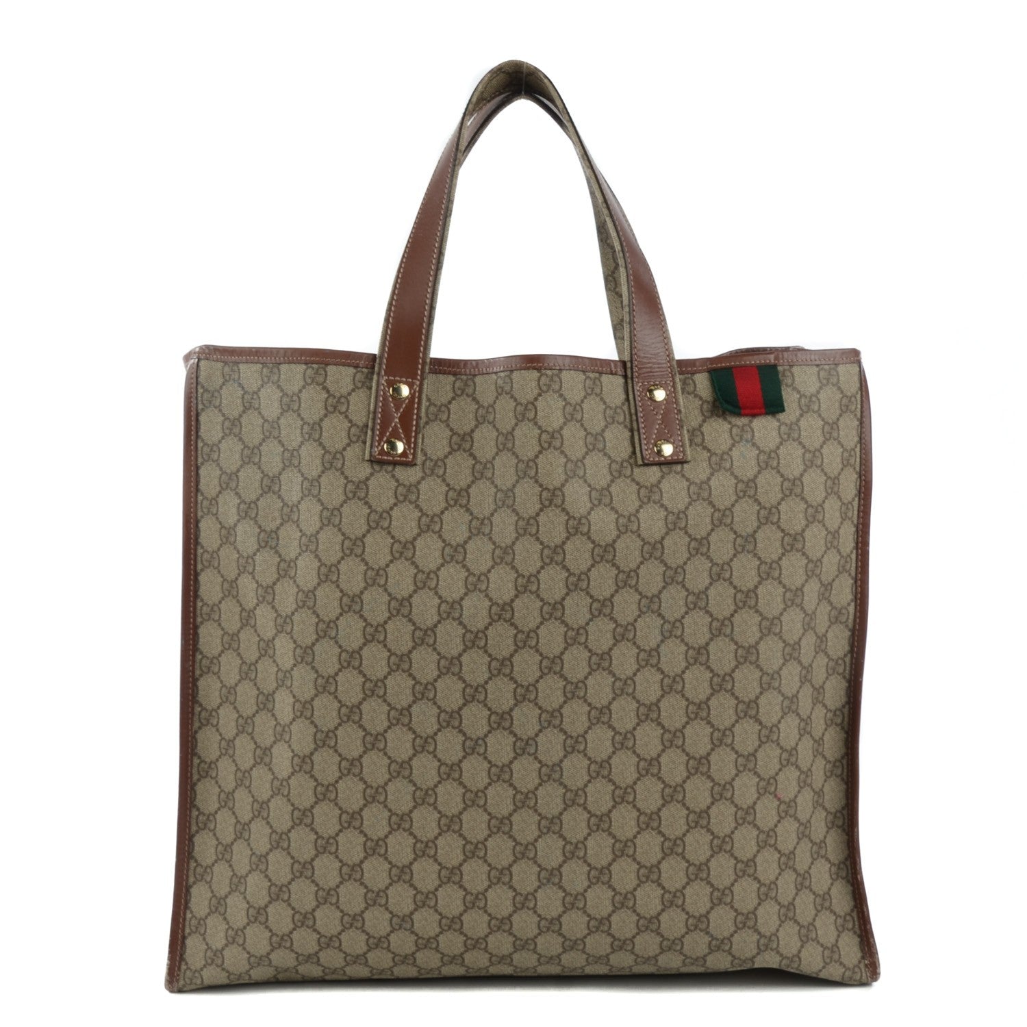 Gucci GG Plus Monogram Large Signature Web Loop Tote Brown 1 of 8