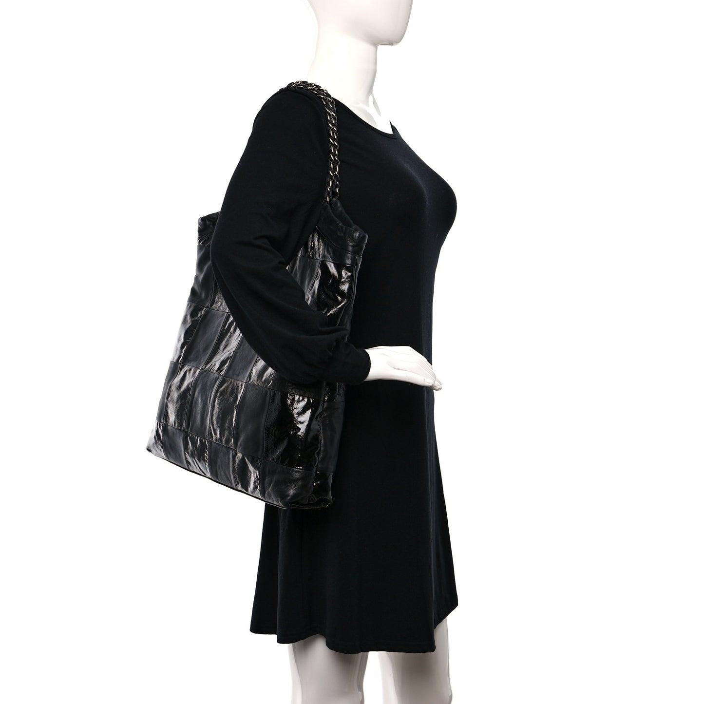 Lambskin Patent Calfskin Brooklyn Patchwork Extra Large Hobo Black