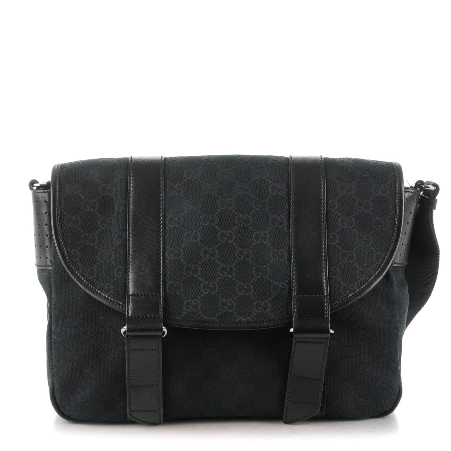 Monogram Medium Double Buckle Flap Messenger Bag Black