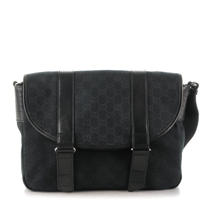 Gucci Monogram Medium Double Buckle Flap Messenger Bag Black 1 of 7