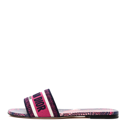 Christian Dior Canvas Embroidered Animals Dway Mules Slide Sandals 40 Deep Blue Fuchsia 1 of 4