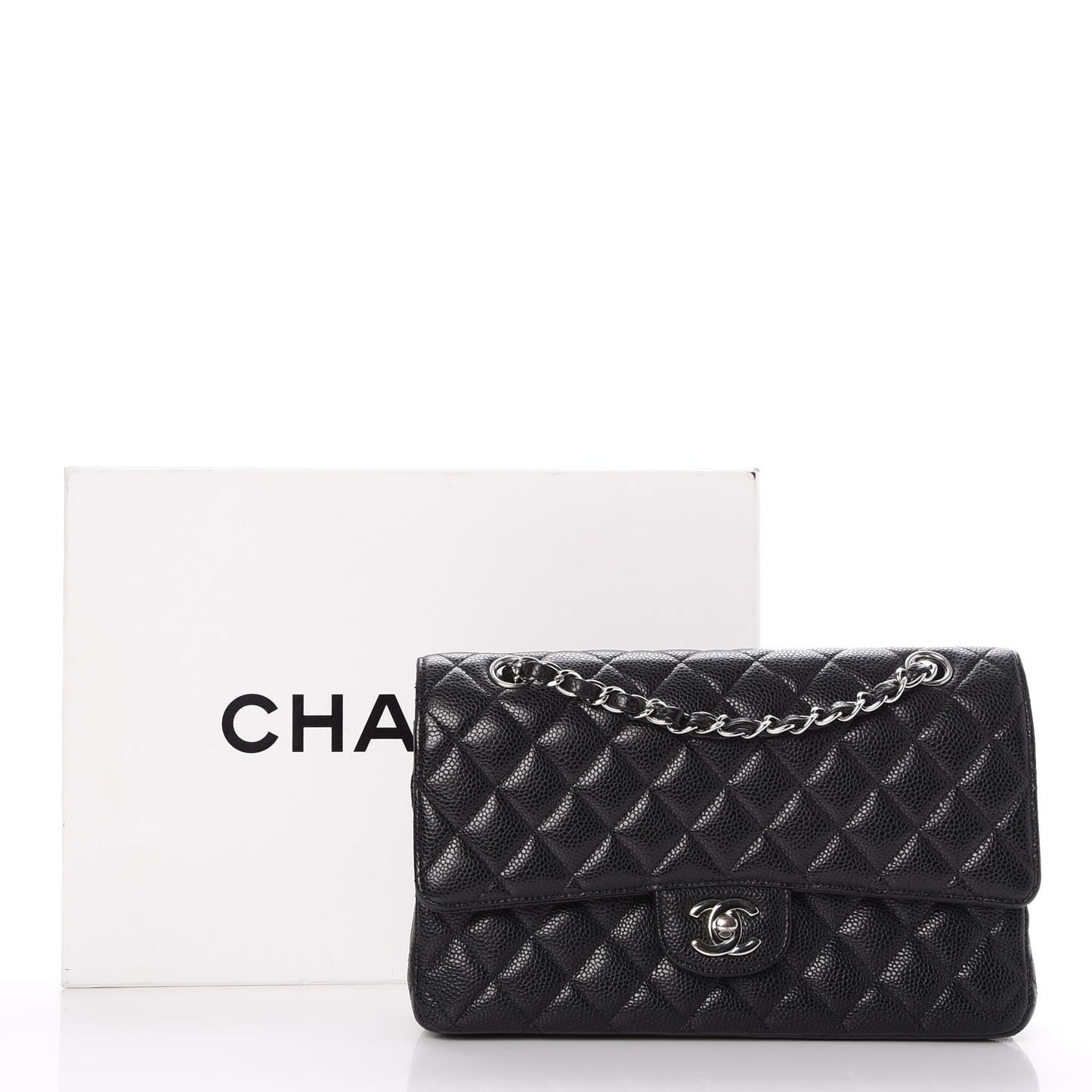 Caviar Quilted Medium Double Flap Black