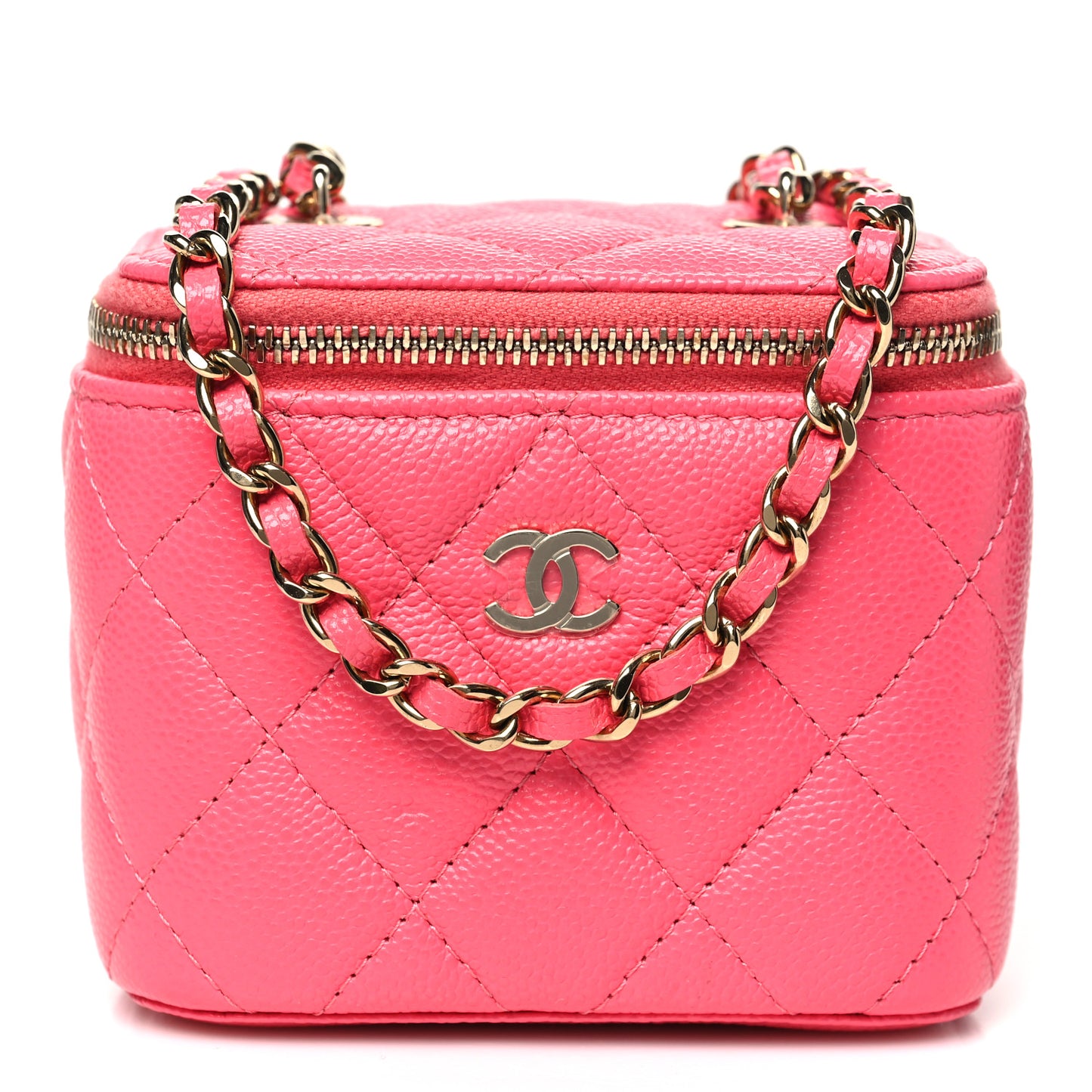 Caviar Quilted Mini Vanity Case With Chain Pink