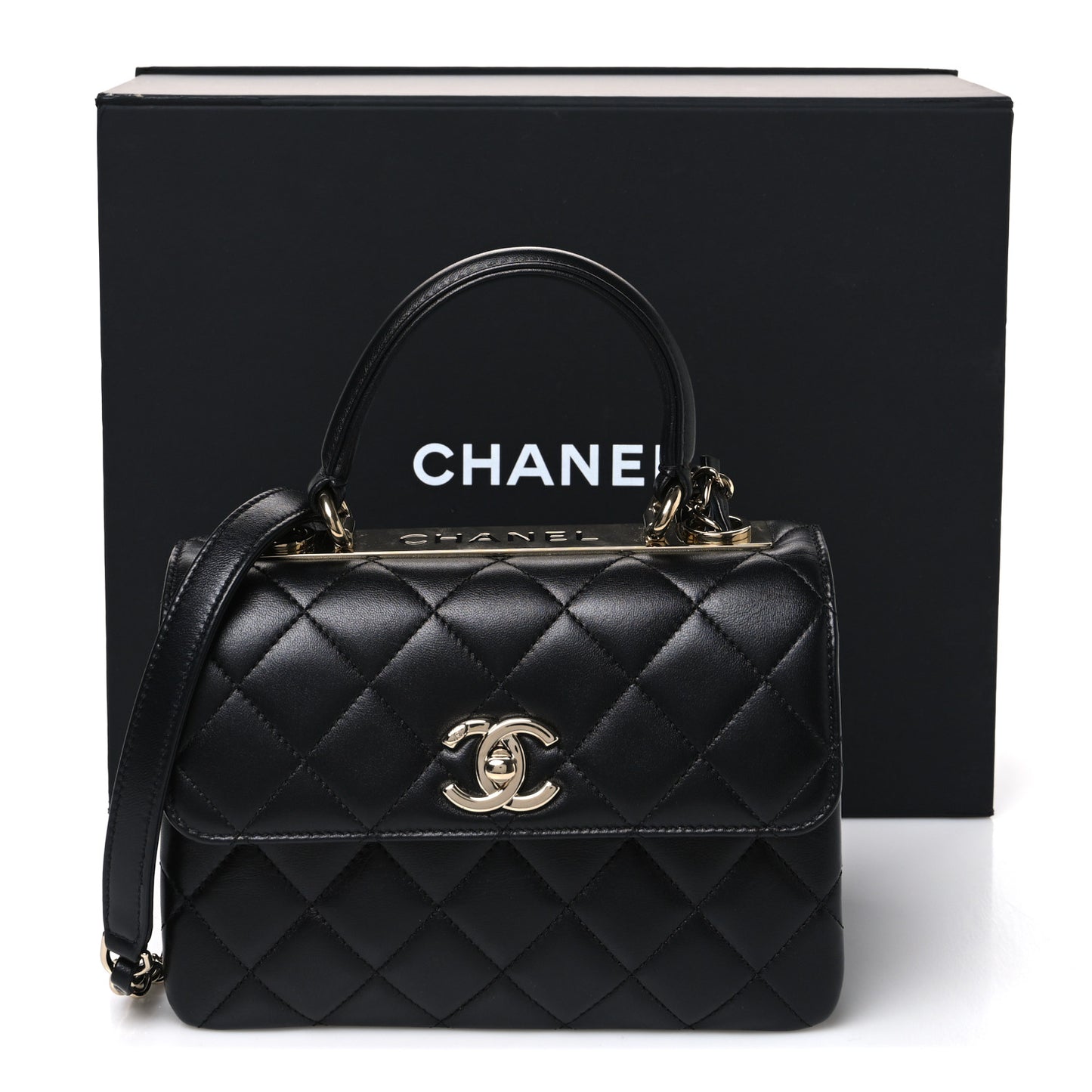 Lambskin Quilted Mini Trendy CC Dual Handle Flap Bag Black