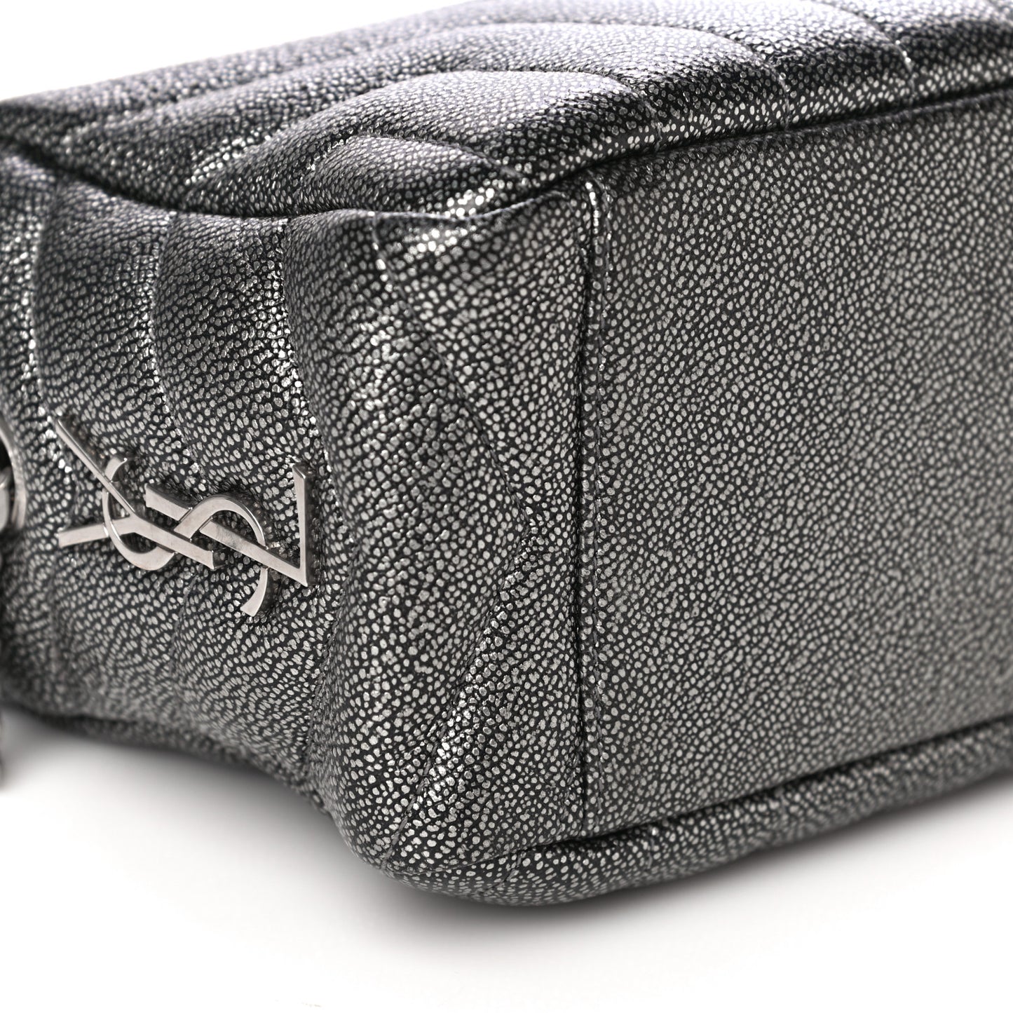 Metallic Grain De Poudre Y Quilted Monogram Small Loulou Bowling Bag Gun Metal