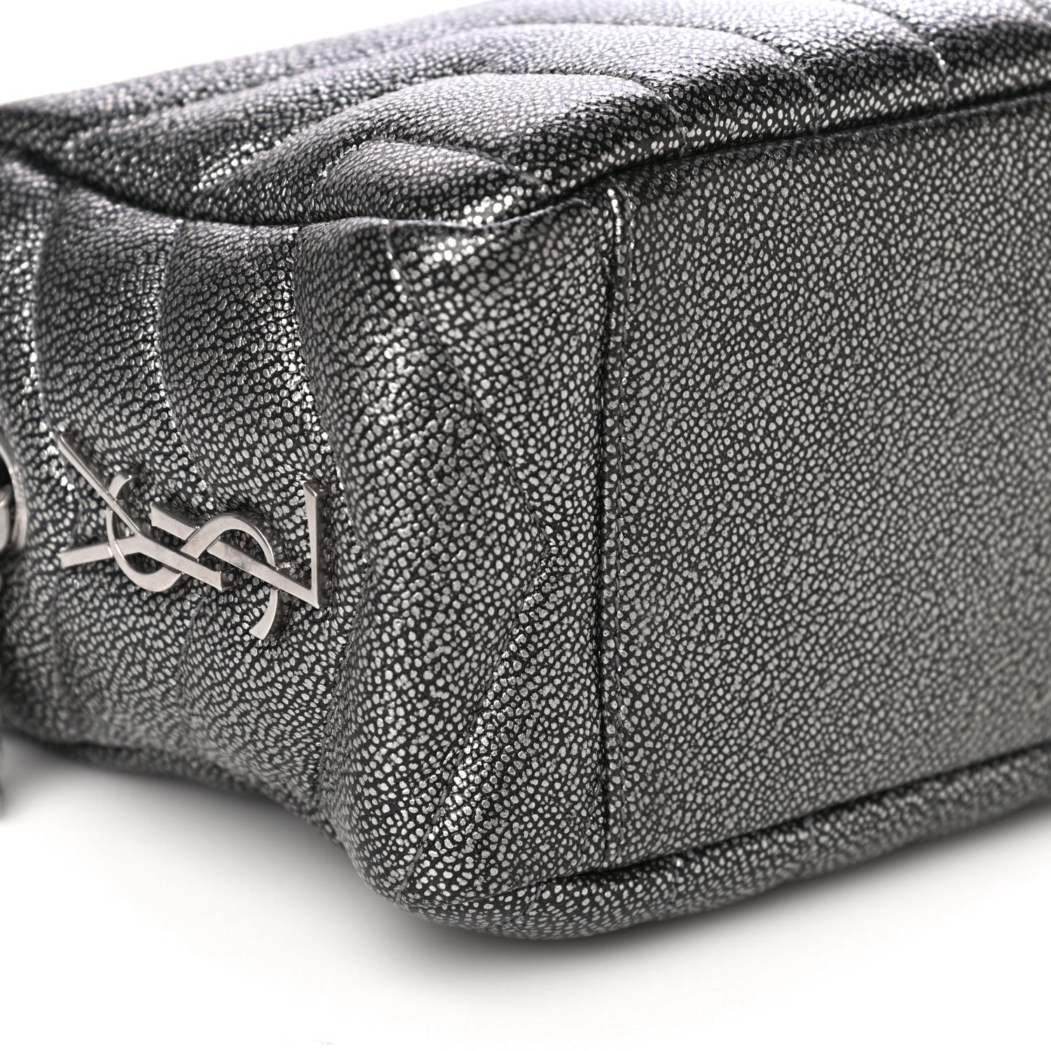 Saint Laurent Metallic Grain De Poudre Y Quilted Monogram Small Loulou Bowling Bag Gun Metal 8 of 16