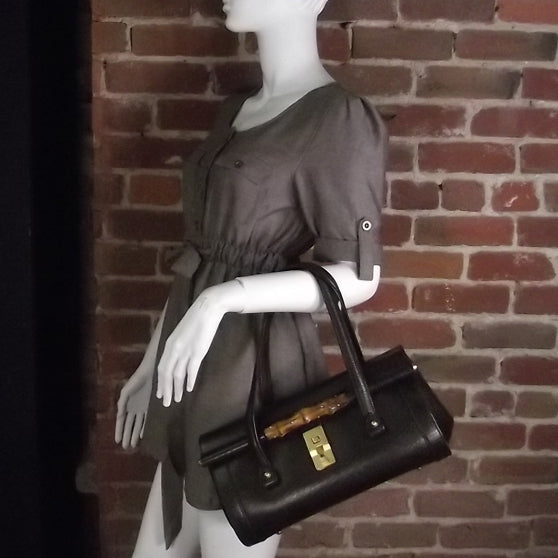 Leather Bamboo Bullet Satchel Brown