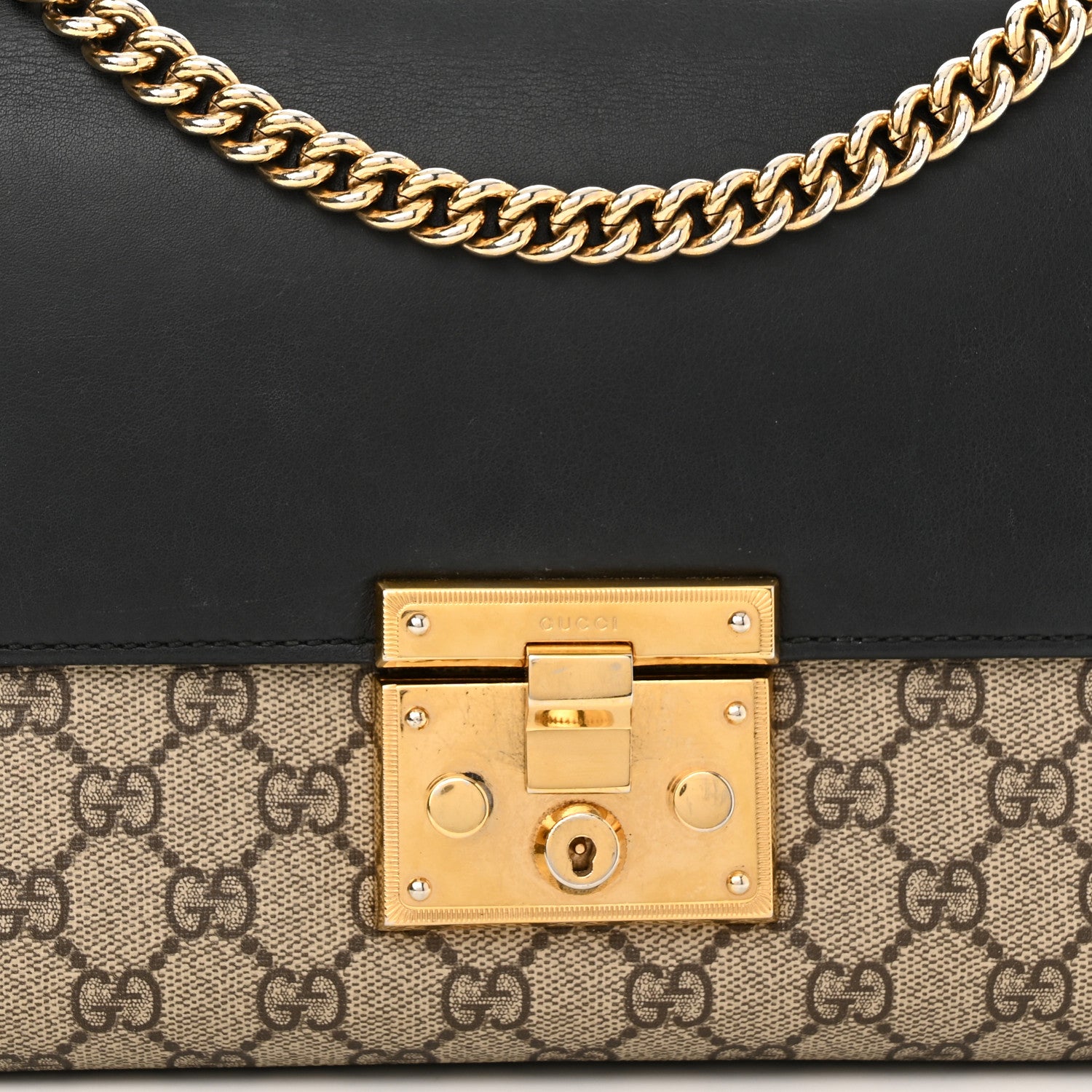 Gucci GG Supreme Monogram Calfskin Medium Padlock Shoulder Bag Beige Black Cuir 8 of 13