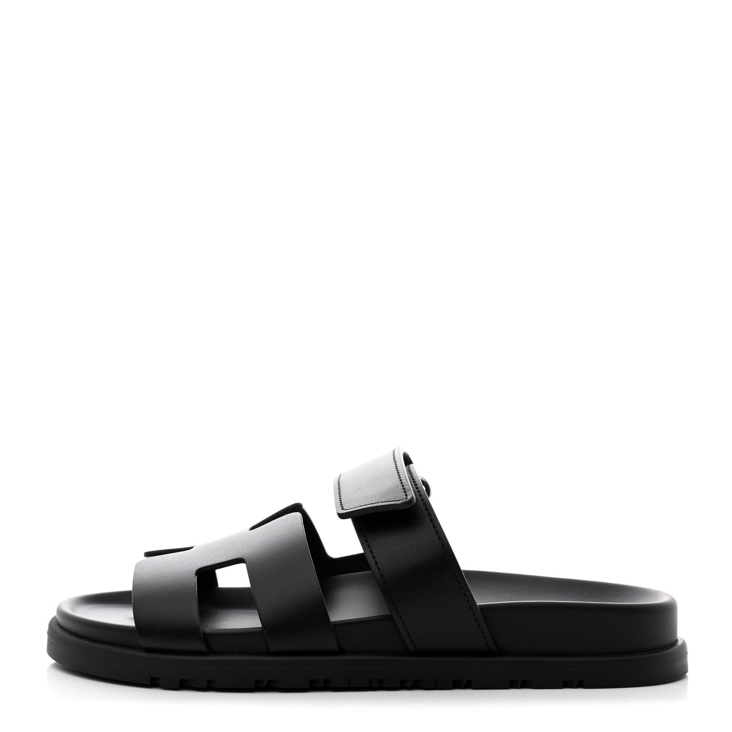 Hermes Calfskin Womens Chypre Sandals 37.5 Black 1 of 9