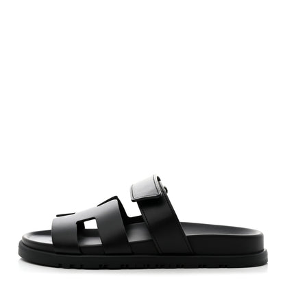 Hermes Calfskin Womens Chypre Sandals 37.5 Black 1 of 9