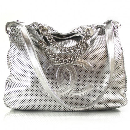 Chanel Metallic Glazed Calfskin Perforated Medium Rodeo Drive Tote Silver 1 of 12
