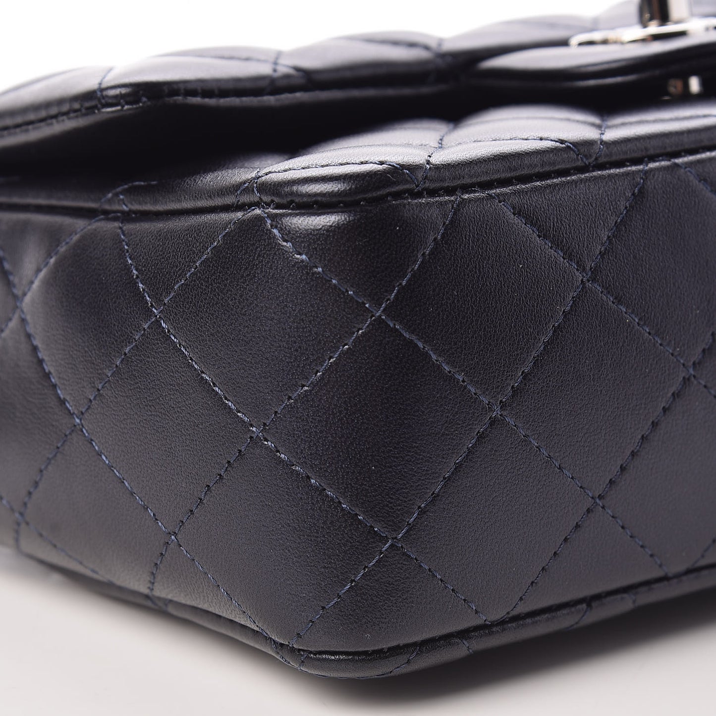 Metallic Lambskin Quilted Mini Rectangular Flap Navy