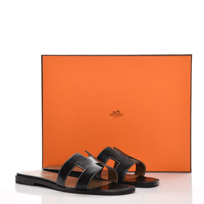 Hermes Box Calfskin Oran Sandals 36.5 Black 8 of 8