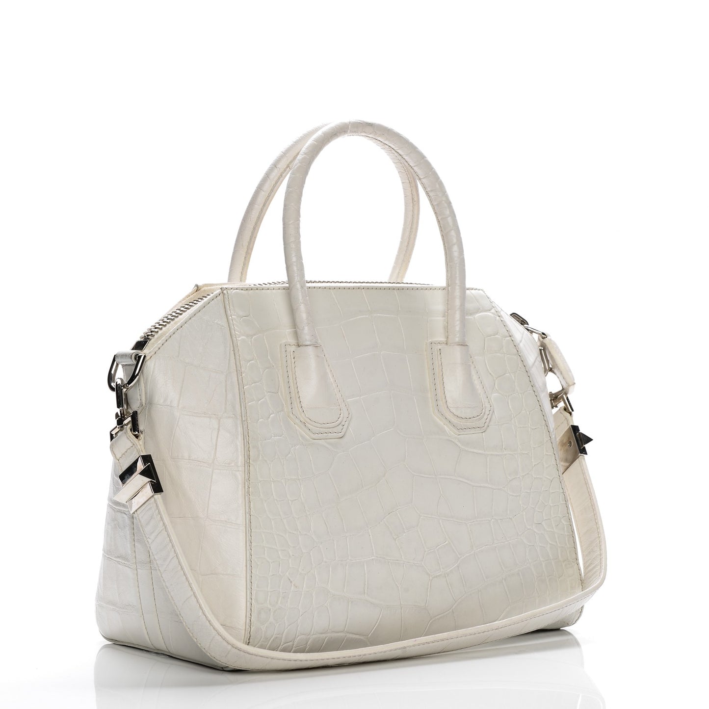 Calfskin Crocodile Embossed Small Antigona White