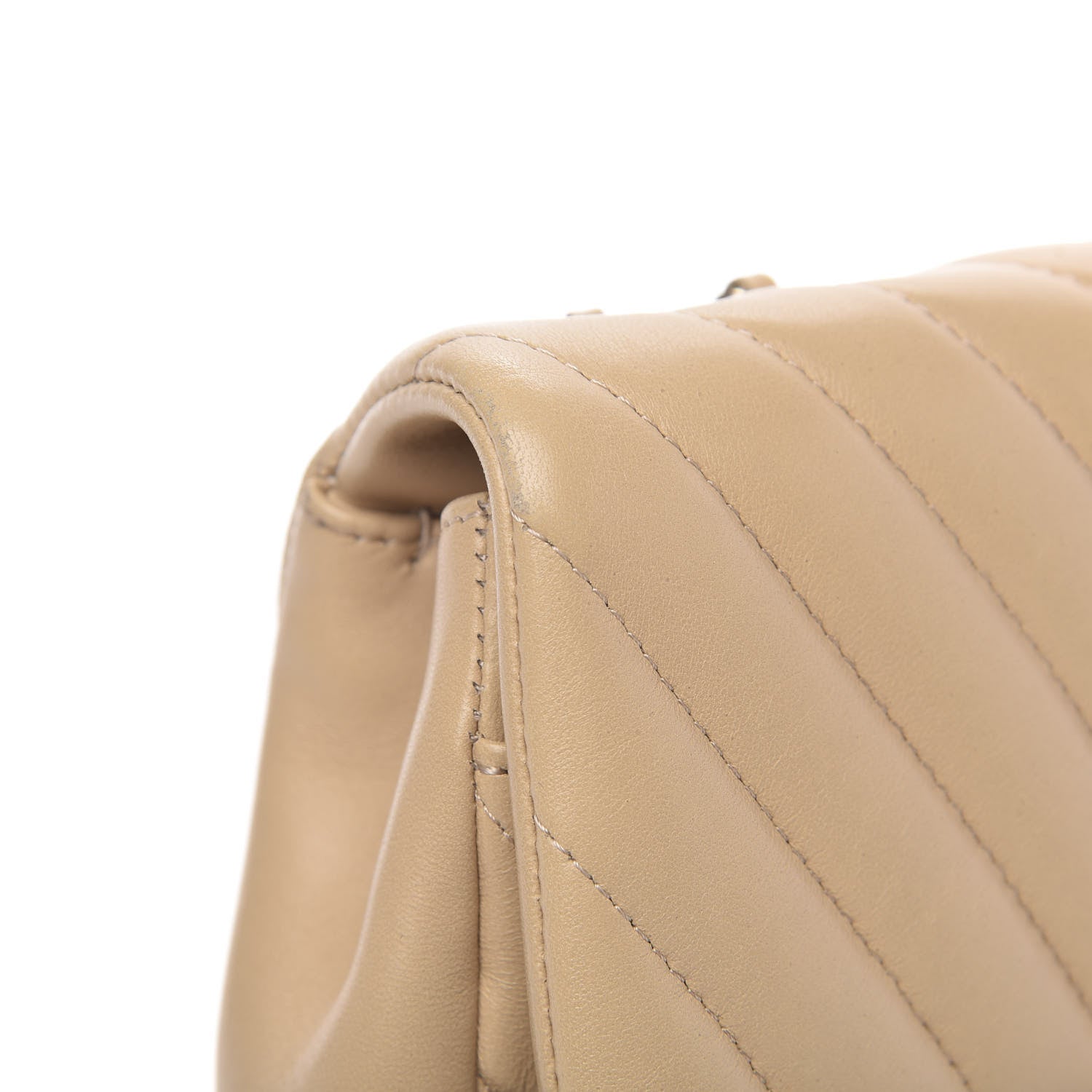 Chanel Lambskin Chevron Quilted Small Single Flap Light Beige 12 of 17