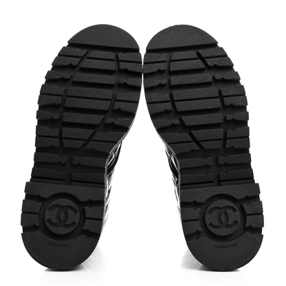 Chanel Crumpled Lambskin Quilted Platform Lace Up Combat Boots 37 Black 5 of 9