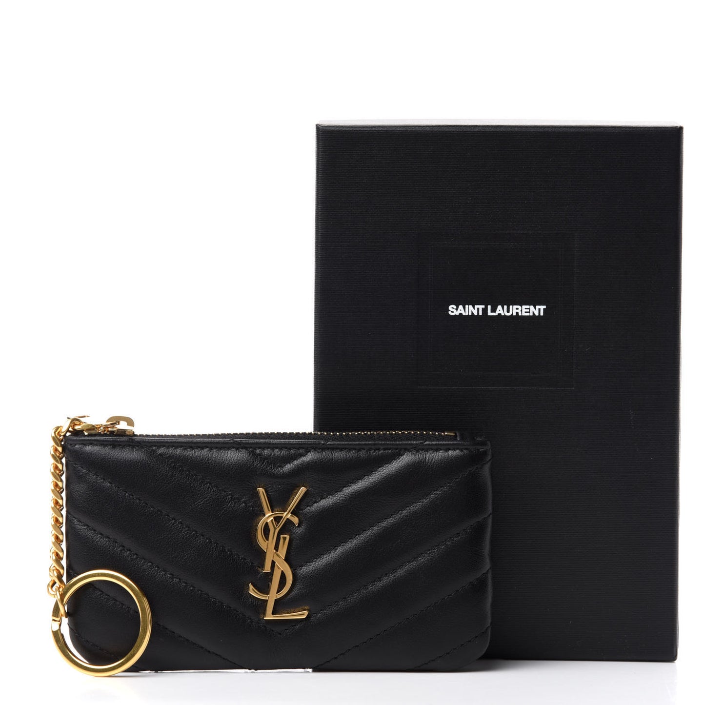 Calfskin Matelasse Monogram Key Pouch Black