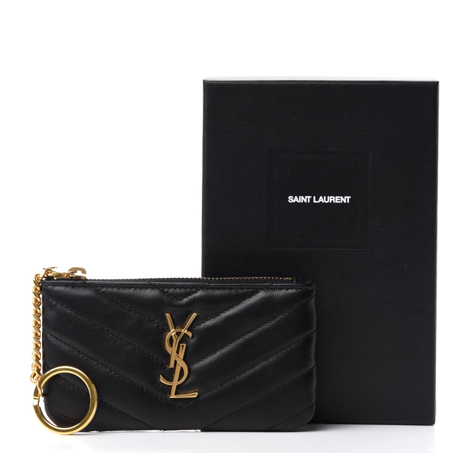 Saint Laurent Calfskin Matelasse Monogram Key Pouch Black 8 of 8