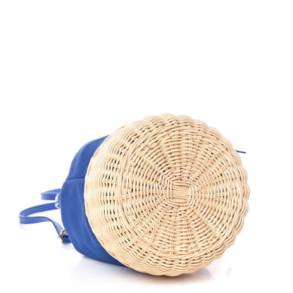 Prada Wicker Canvas Bucket Bag Blue 5 of 10