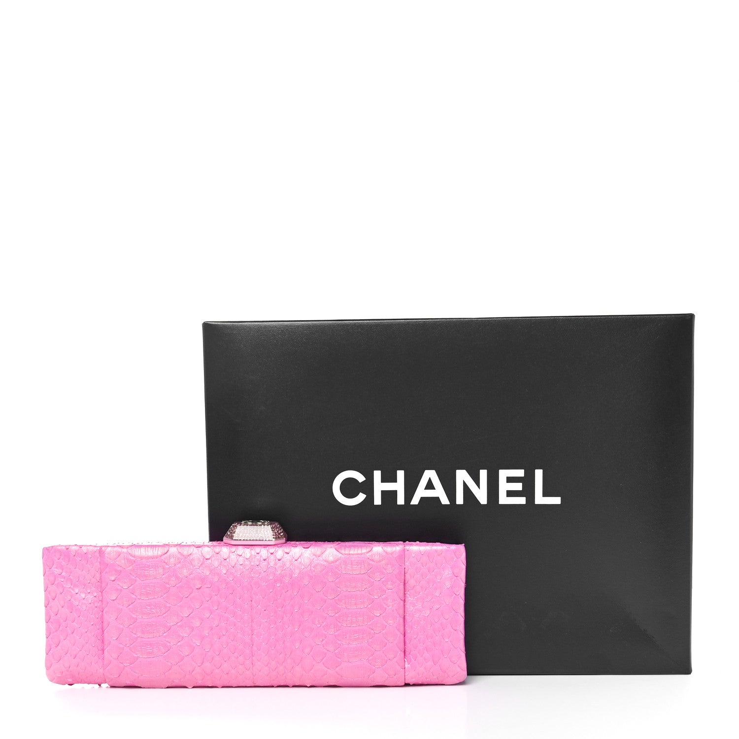 Chanel Iridescent Snakeskin Crystal CC Clutch Rose 11 of 11