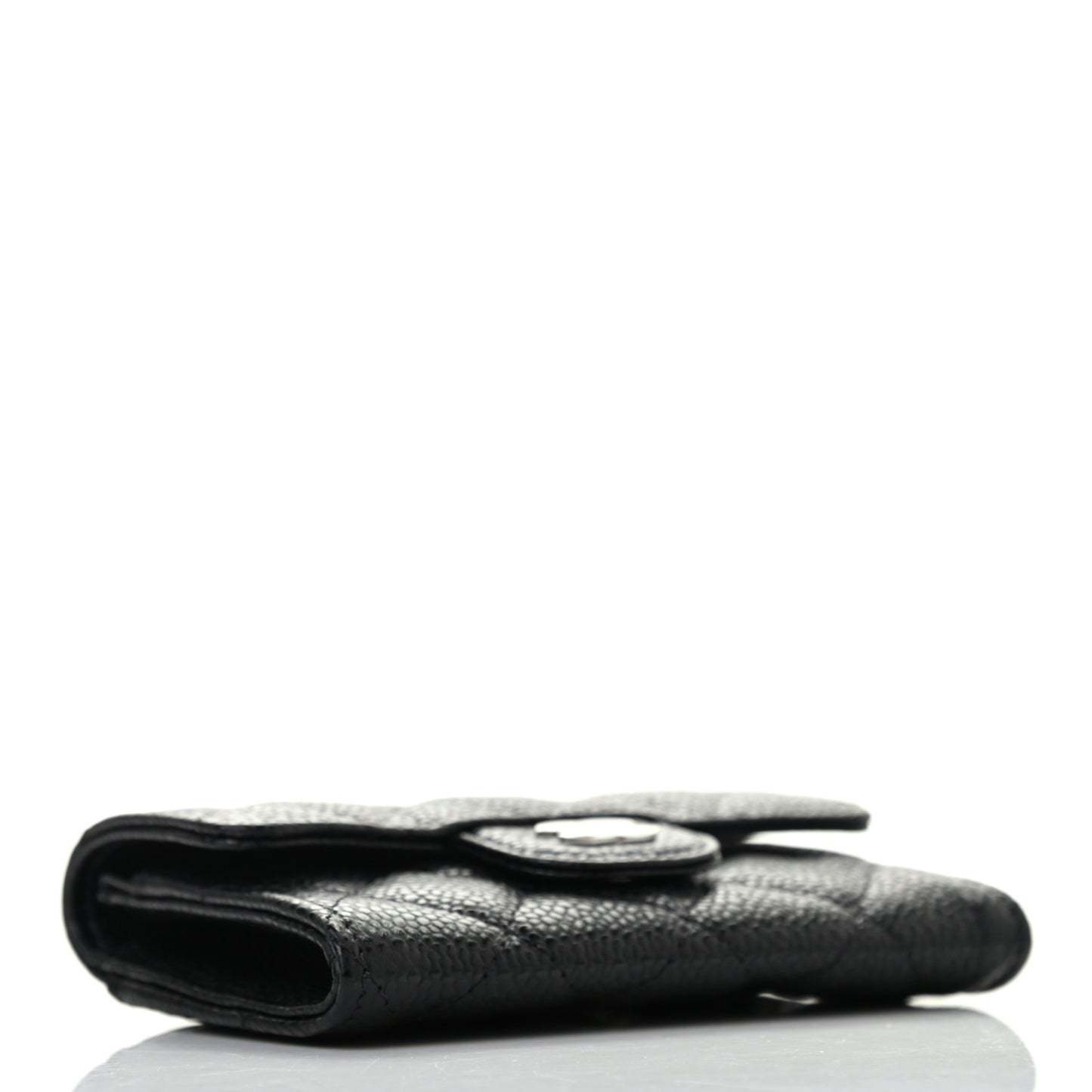 Caviar Quilted Flap Card Holder Wallet Black
