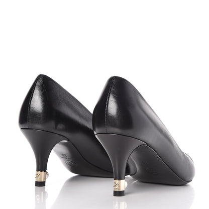 Chanel Lambskin Satin Cap Toe Pearl Pumps 38 Black 4 of 8