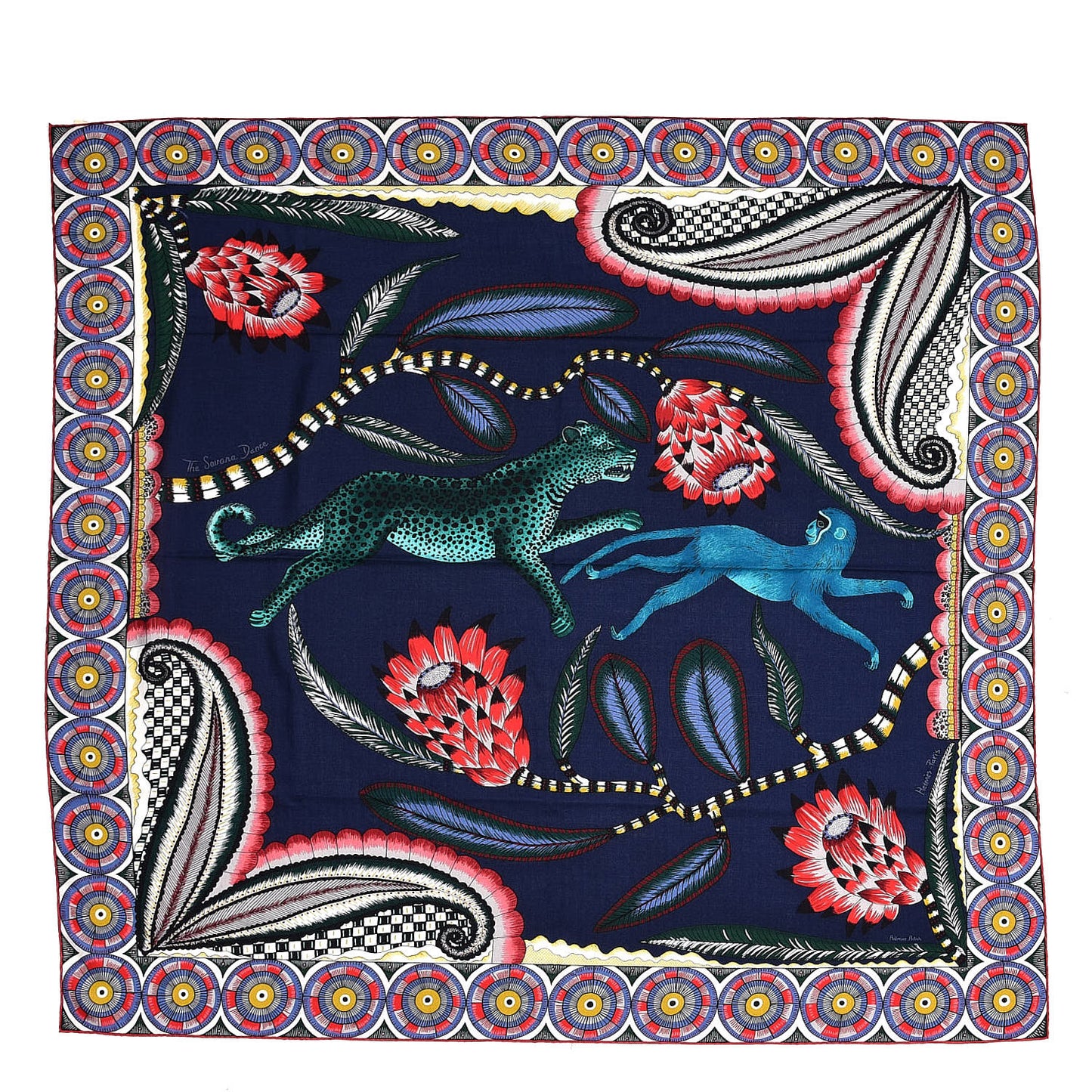 Cashmere Silk The Savana Dance Shawl 140 Marine Vert Corail