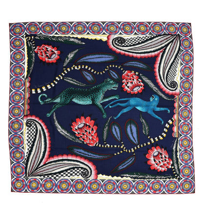 Hermes Cashmere Silk The Savana Dance Shawl 140 Marine Vert Corail 1 of 8