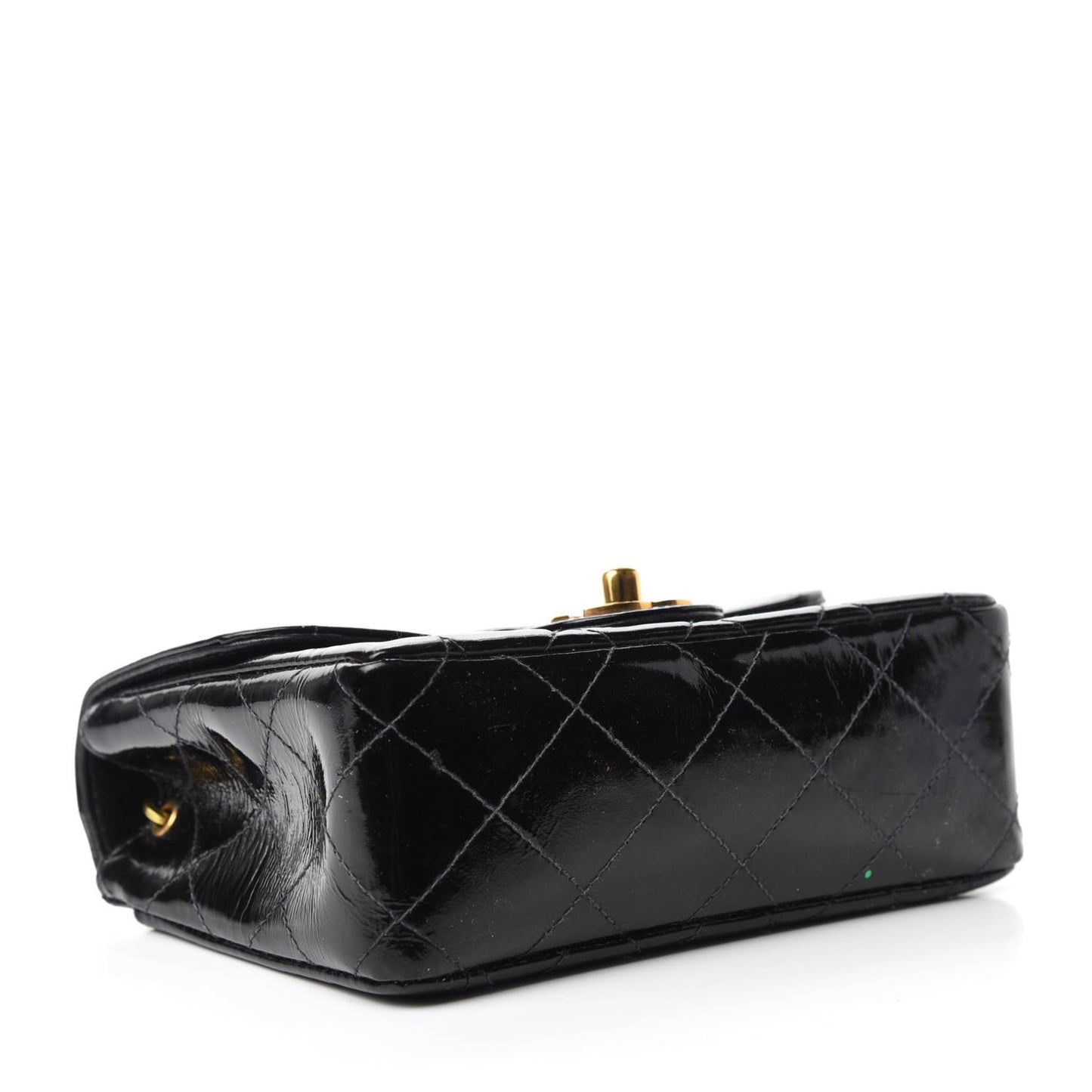 Patent Calfskin Quilted Mini Square Flap Black