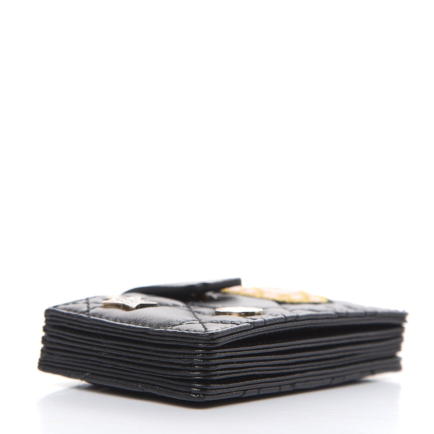 Lambskin Cannage Lucky Badges Lady Dior 5-Gusset Card Holder Black