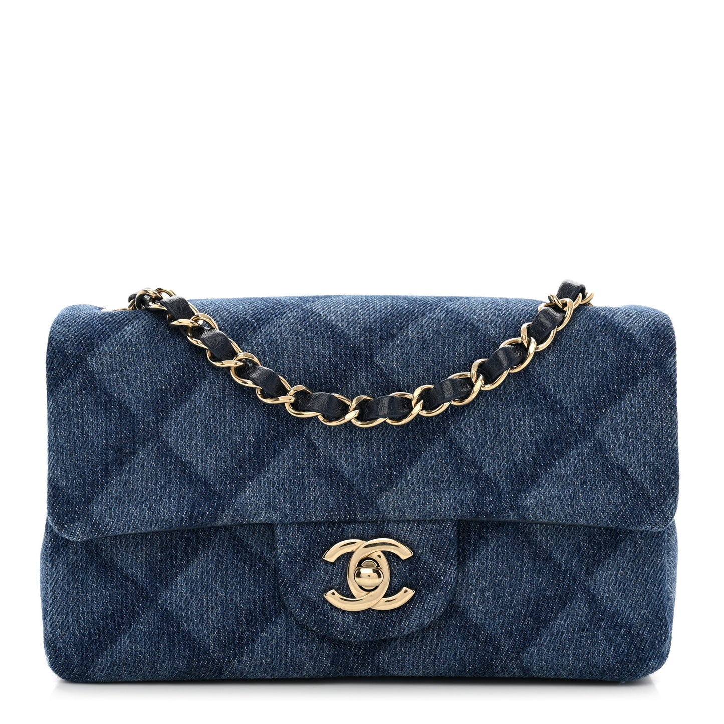 Printed Denim Quilted Mini Rectangular Flap Dark Blue