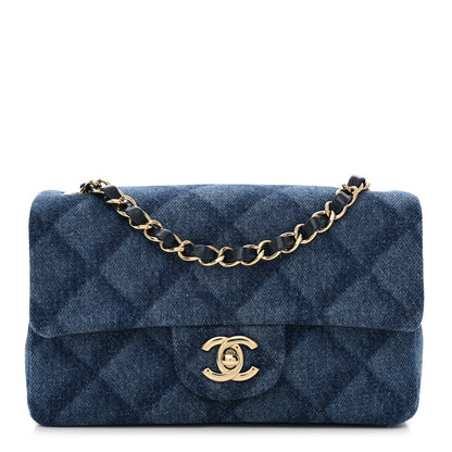 Chanel Printed Denim Quilted Mini Rectangular Flap Dark Blue 1 of 11