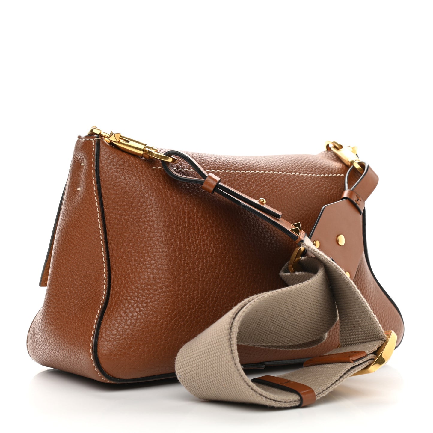 Pebbled Calfskin Small VRing Shoulder Bag Saddle Brown