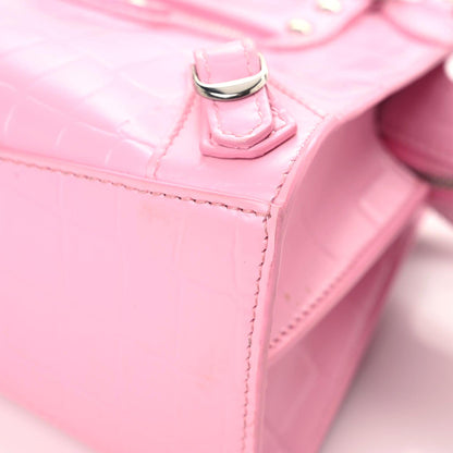 Balenciaga Semi Shiny Calfskin Crocodile Embossed Neo Classic Silver Hardware Mini City Pink 6 of 22