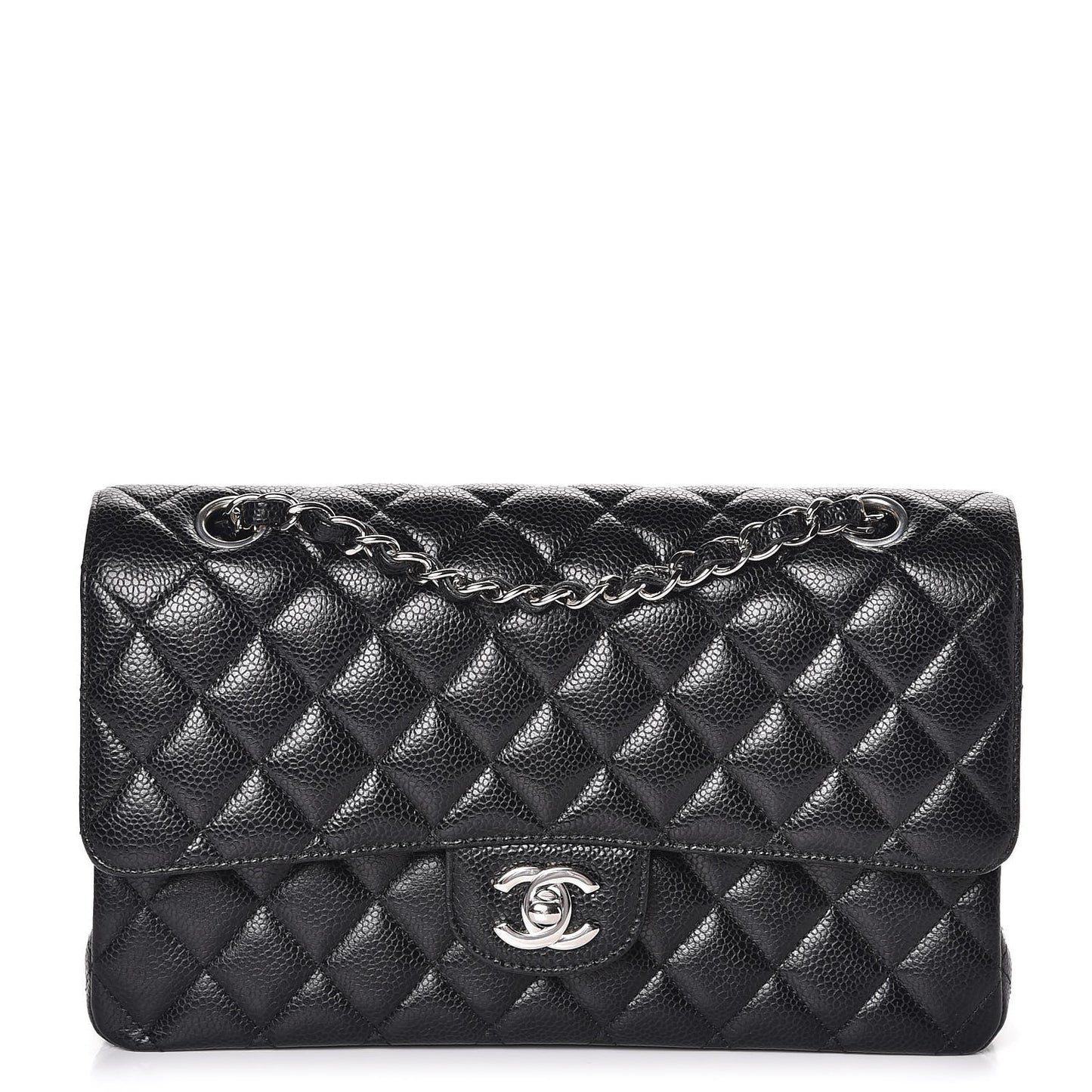 Caviar Quilted Medium Double Flap Black