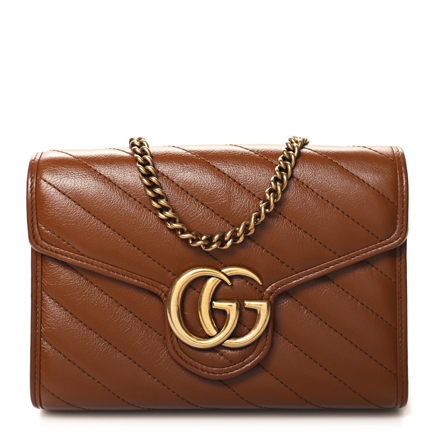 Azalea Calfskin Matelasse Diagonal GG Marmont Chain Wallet Cuir