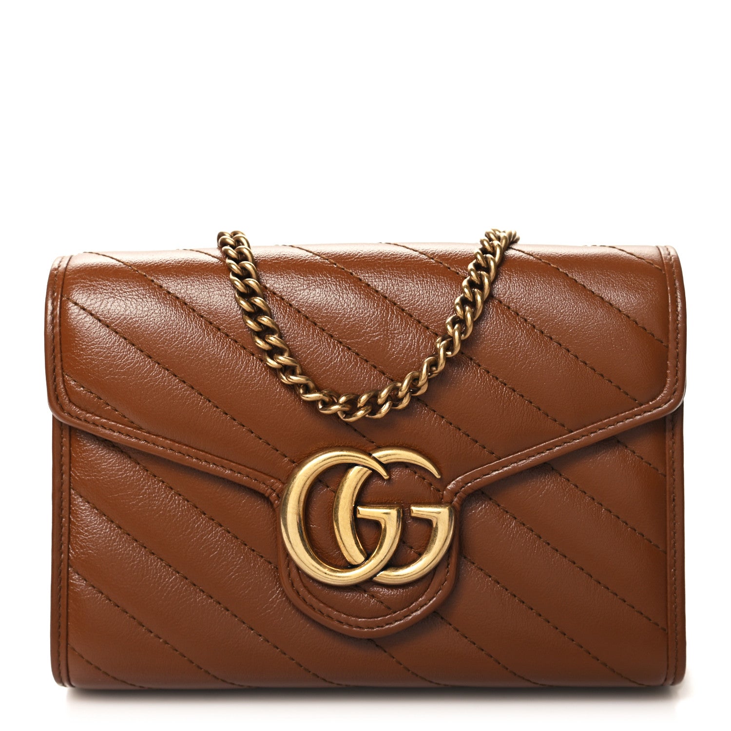 Gucci Azalea Calfskin Matelasse Diagonal GG Marmont Chain Wallet Cuir 1 of 10