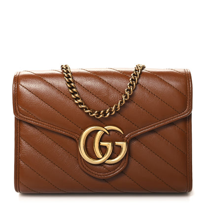 Gucci Azalea Calfskin Matelasse Diagonal GG Marmont Chain Wallet Cuir 1 of 10