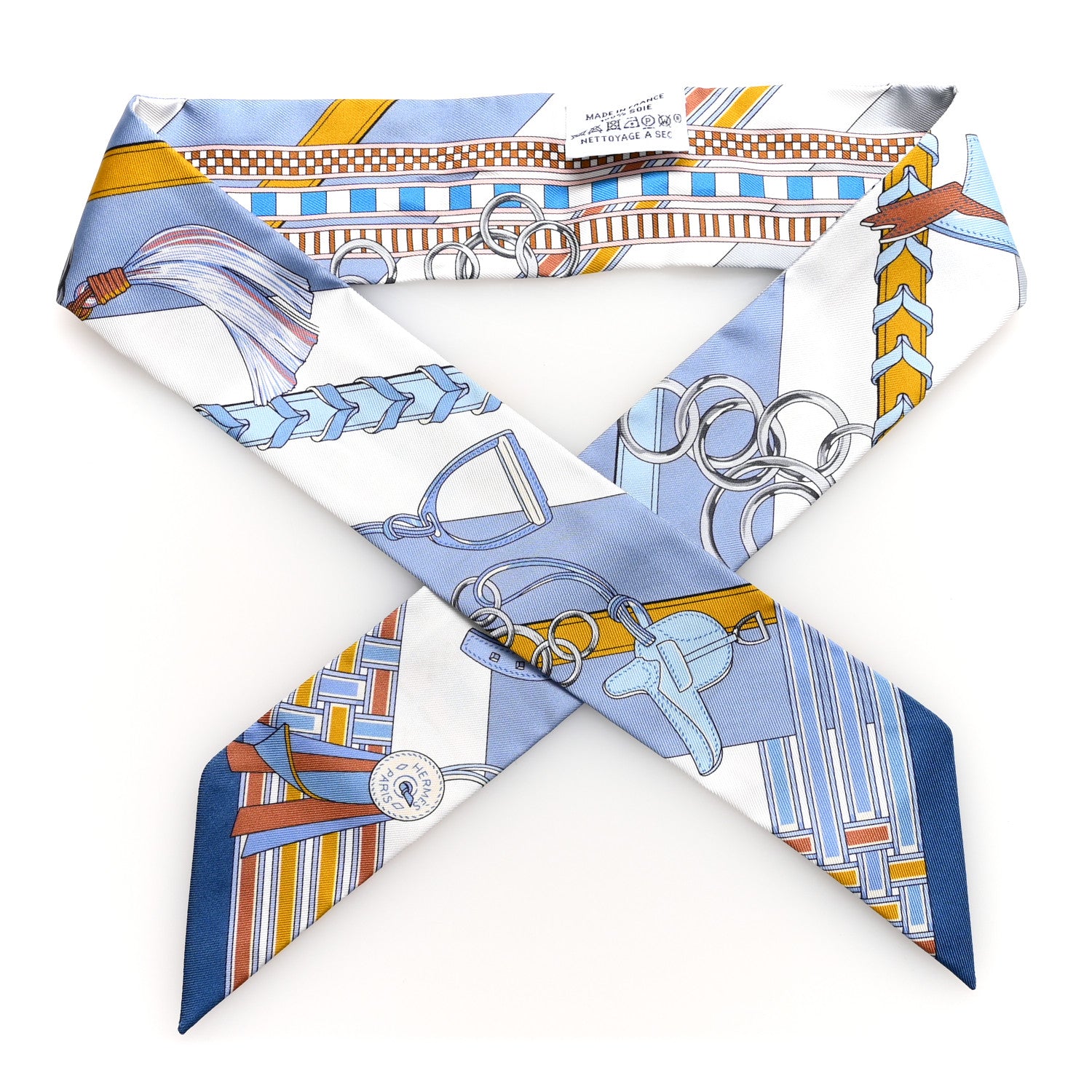 Hermes Silk Brides et Gris Twilly Gris Bleu Jean White Miel