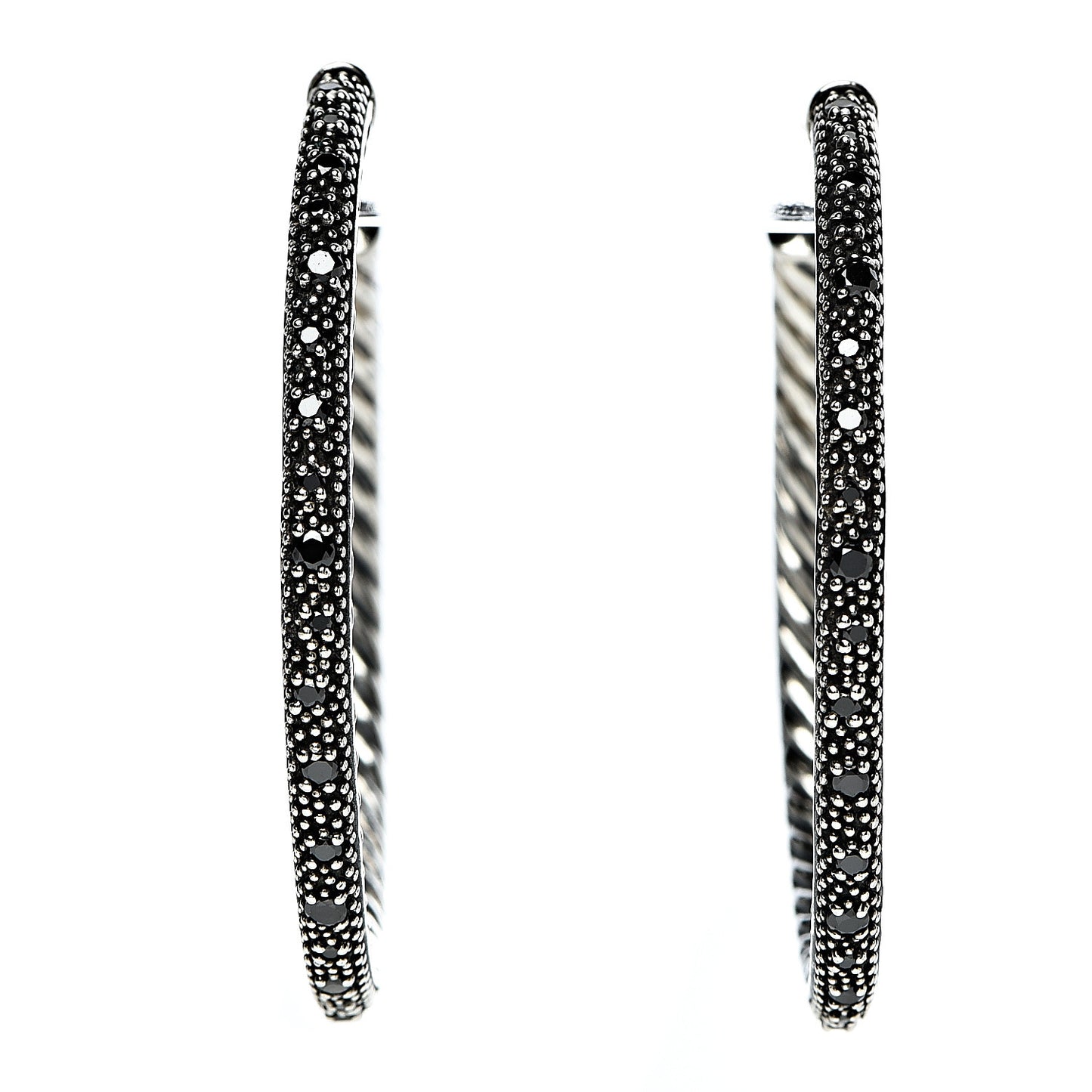 Sterling Silver Black Diamond 42mm Large Midnight Melange Hoop Earrings